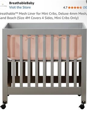 Breathable Mesh Mini Crib Liner in Blush Pink